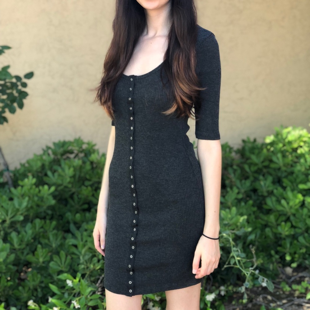 dark gray button-down bodycon dress